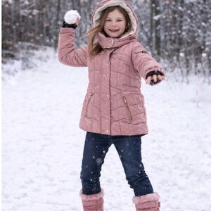 DKNY Pink Quilted Jacket with Hood ~ Size 10-12 girls